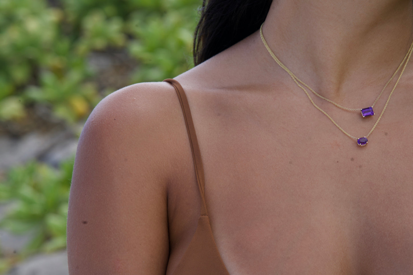 East-West Amethyst Pendent Necklace