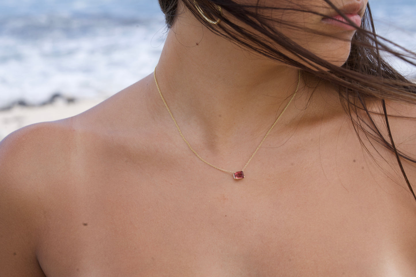 Pink Bi-Colored Tourmaline East-West Pendant