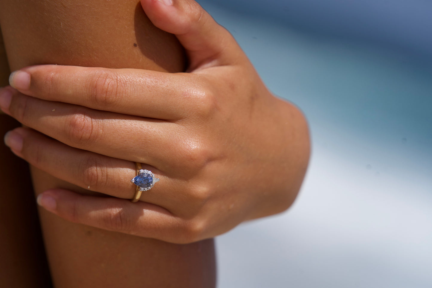 Natural Pear Cut Blue Spinel Ring