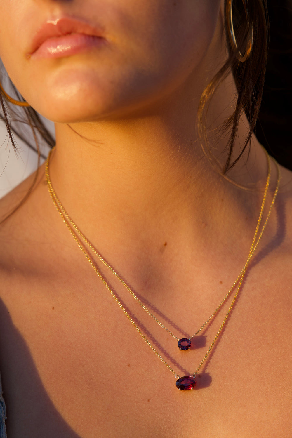 East-West Color-Changing Garnet Pendent Necklaces