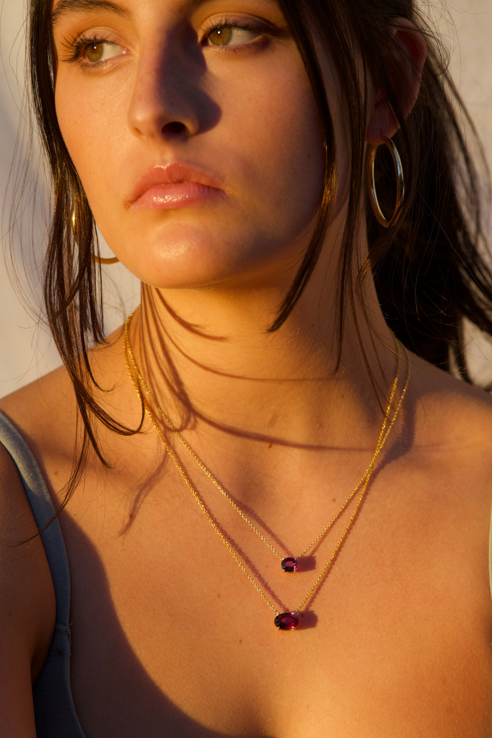 East-West Color-Changing Garnet Pendent Necklaces