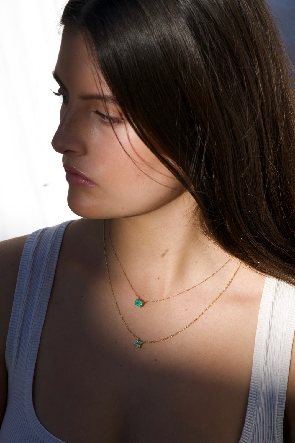 Square Emerald Pendant Necklace