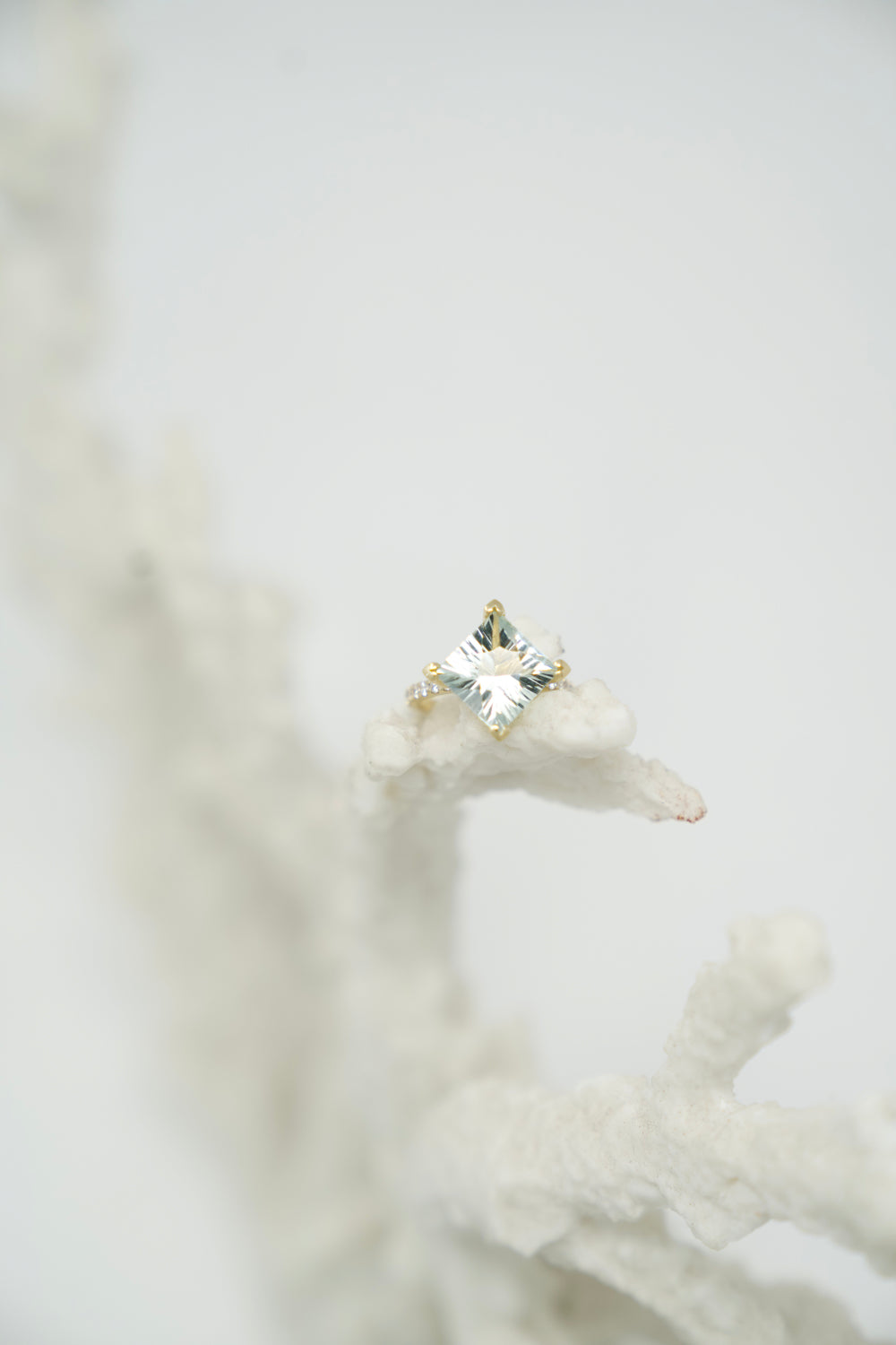 Kite-Set Fantasy Cut Green Quartz Ring with Diamond Band