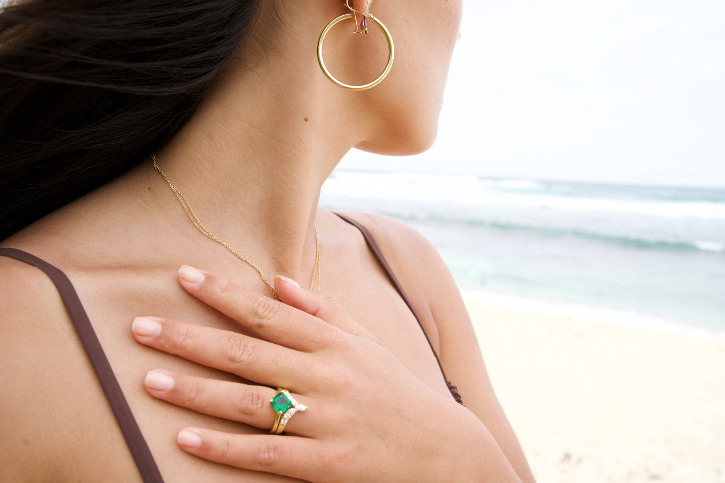 Kite-Set Lab-Grown Square Cut Emerald Ring